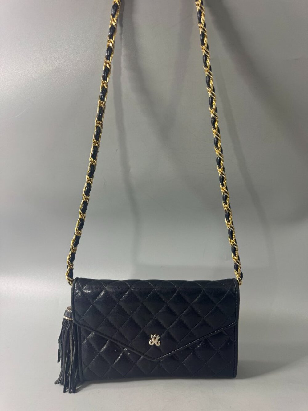 Authentic Vintage Jay Herbert New York Black Quilted Leather Bag w/ Chain Strap